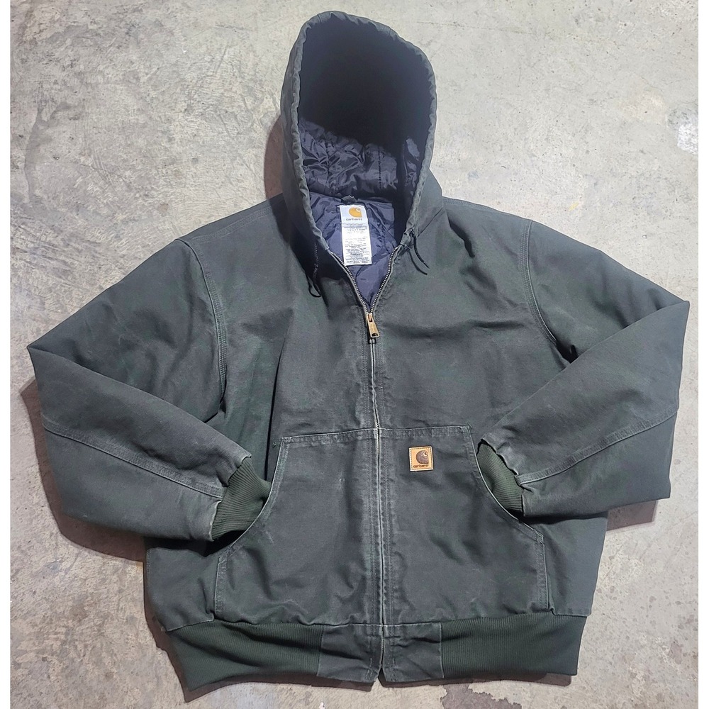 Mens Carhartt J130 MOS Moss Green Active Jacket Large Hood Workwear Discontinued